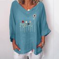 thumbnail image 1 of ICHUANYI Clearance Women's Summer Casual V-Neck 3/4 Sleeve Flower Print Loose Shirt Blouse(Blue, S) ICHUANYI WER2023081504347, 1 of 5