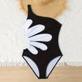 thumbnail image 5 of Girls Swimsuits One Shoulder Floral Print One Piece High Elasticity Bathing Suit for Big Kids Teens Black 9 Years-10 Years, 5 of 7
