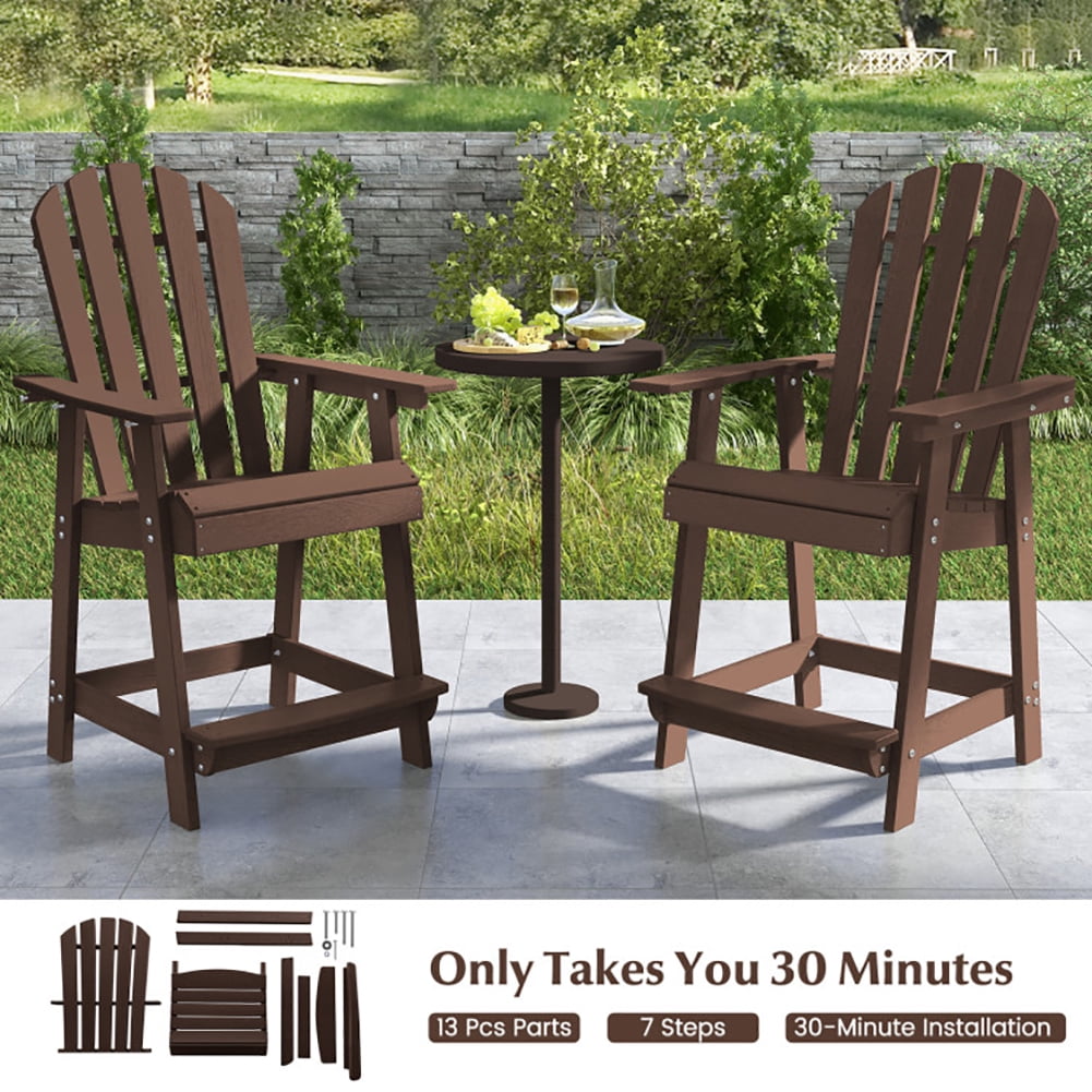 Aimee Lii HDPE Patio Chair with Armrest and Footrest for Indoor Outdoor, Outdoor Patio Furniture, Brown