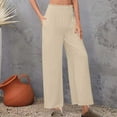 thumbnail image 2 of Wyobmus Womens Wide Leg Linen Pants Summer Beach Palazzo Lounge Trousers Casual Fashion Comfy Vacation Clothes for Women A-Beige, 2 of 7