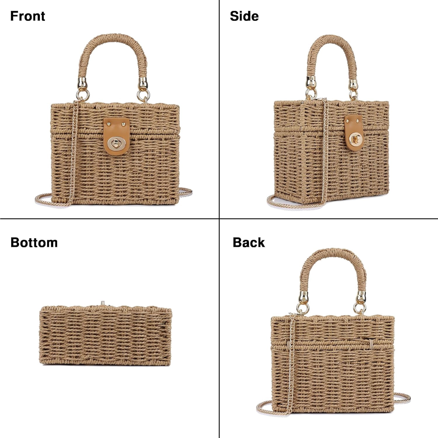 Handwoven Rattan Bag for Women Wicker Crossbody Shoulder Bag Straw Beach Tote Bag