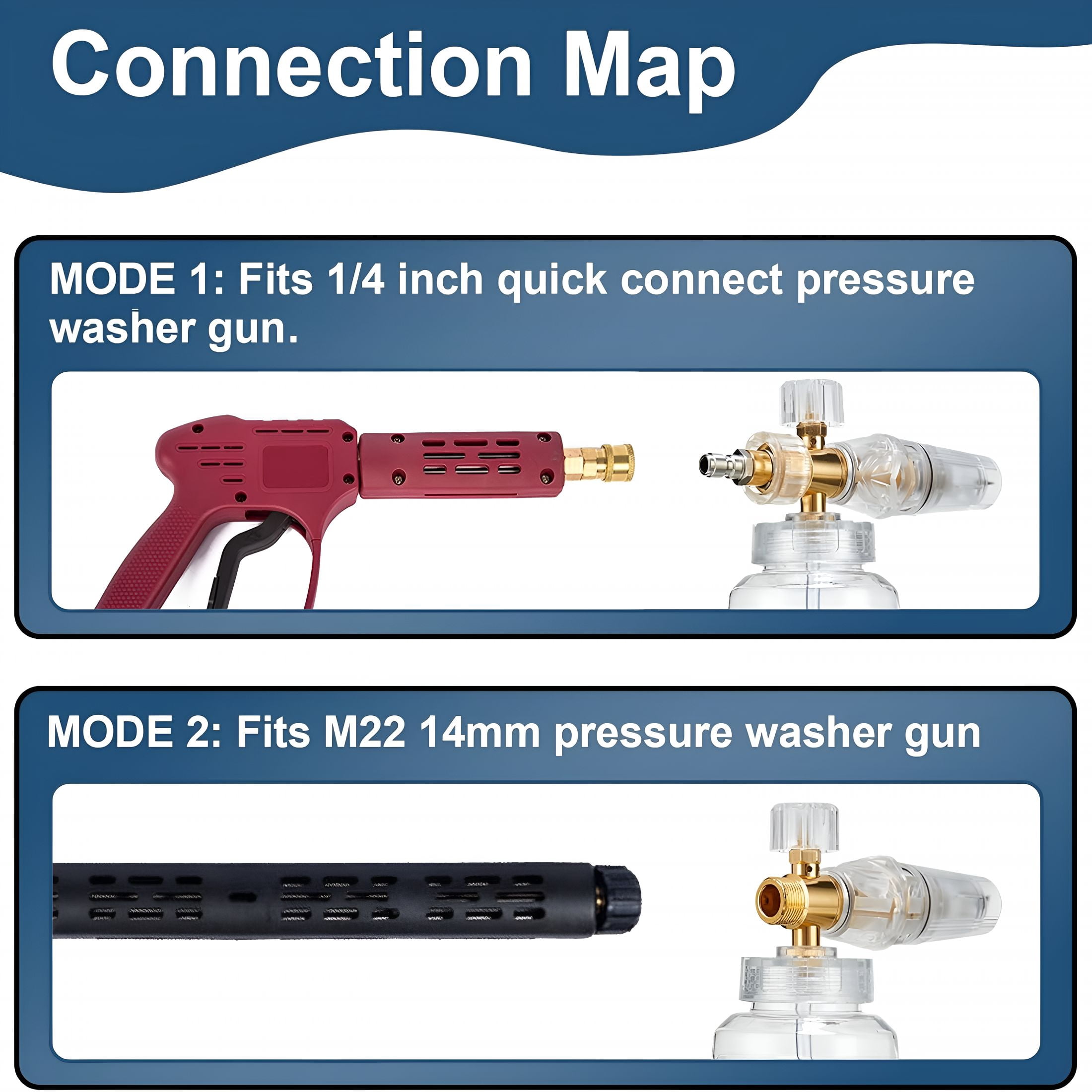 CURYMAY Foam Cannon for Pressure Washer, Snow Clear Foam Cannon for Car Wash, Stainless Steel Filter, Adjustable Nozzle with Quick Connect, Additional 1.1 mm Orifice Nozzle
