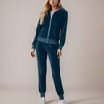 thumbnail image 2 of YDFCWXW Women's Velour Tracksuit 2 Piece Full Zip Hooded Sweatsuits Outfits Velvet Sportswear Jogging Set Dark Blue, XXL, 2 of 4