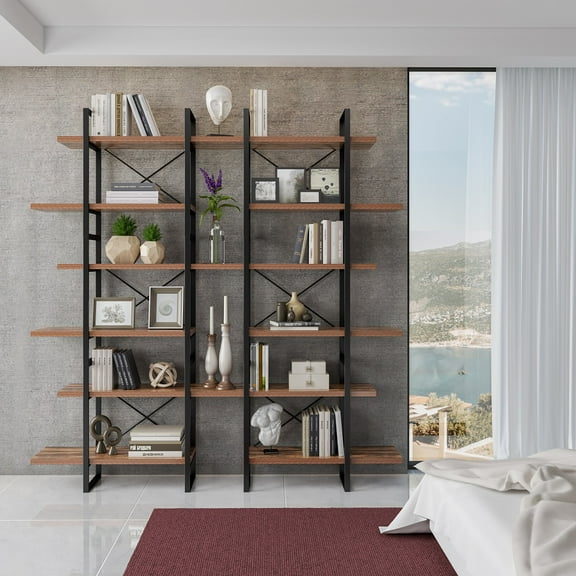 Antique Walnut Color Storage Organizer and Display Bookshelves