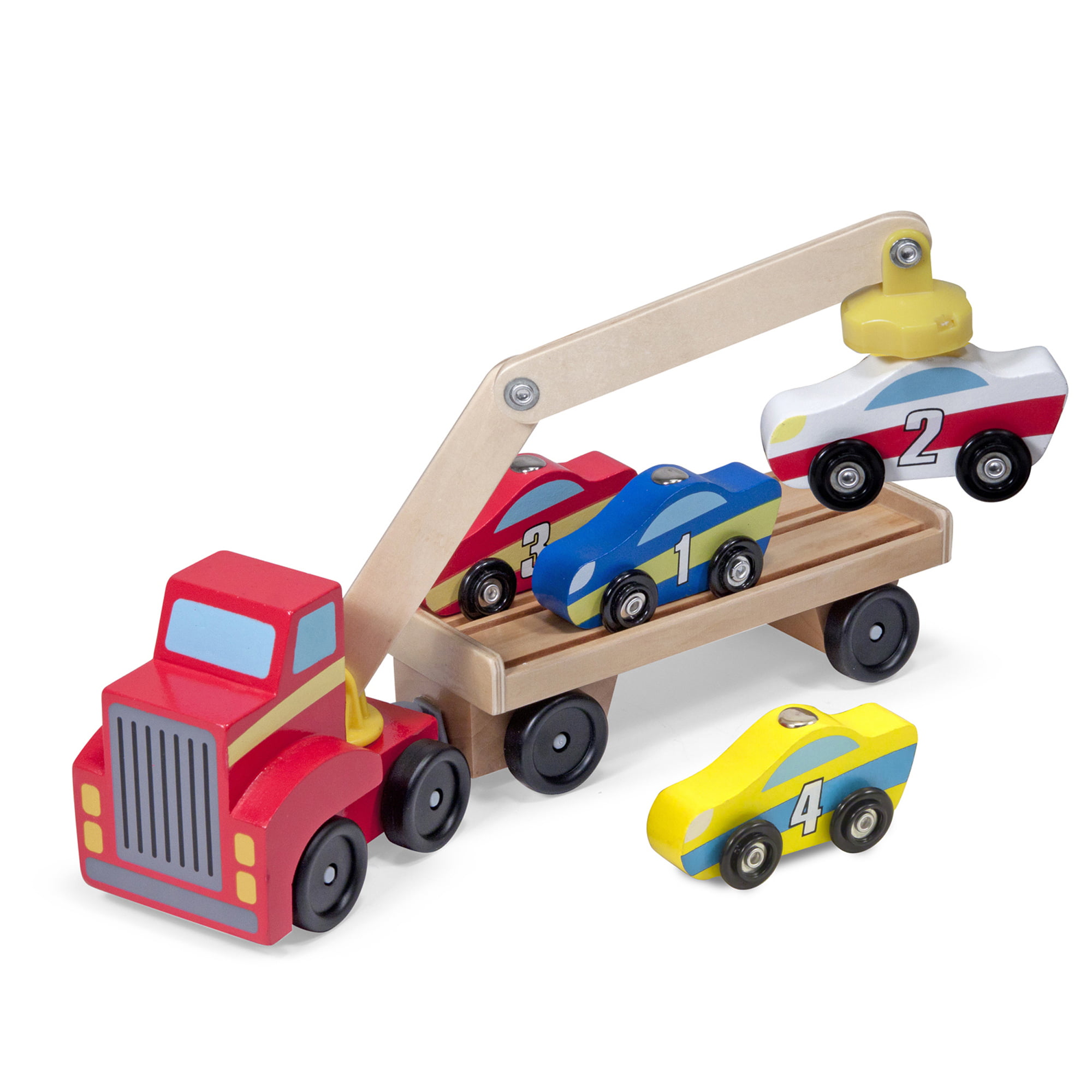 MELISSA & DOUG TODDLER FLATBED WOODEN TOW TRUCK TOY 