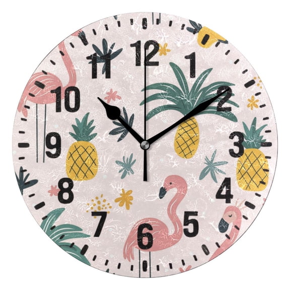 Yayeee 10" Wall Clock Battery Operated Quartz Round Silent Non-Ticking Home Decor, Flamingo Pattern