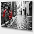 thumbnail image 2 of Designart 'Retro Vintage Red Bike ' Cityscape Photo Canvas Art Print, 2 of 3