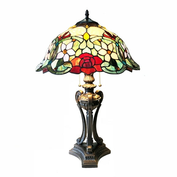 RADIANCE Goods Tiffany-Style Floral Stained Glass Table Lamp 26" Height