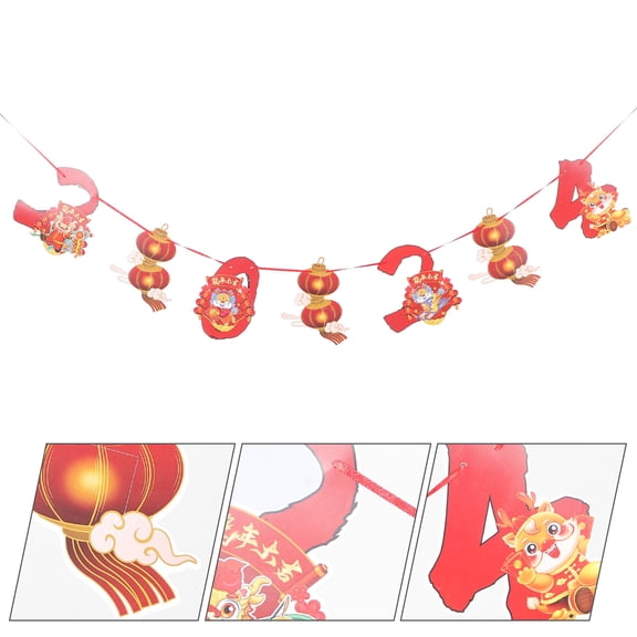 HEATSHAKING Event Decorations 1 Set Banner Chinese New Year Celing Garland 16x5.1in Paper