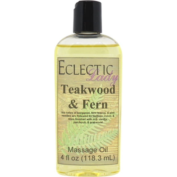 Teakwood and Fern Massage Oil by Eclectic Lady, 4 oz, Sweet Almond Oil and Jojoba Oil