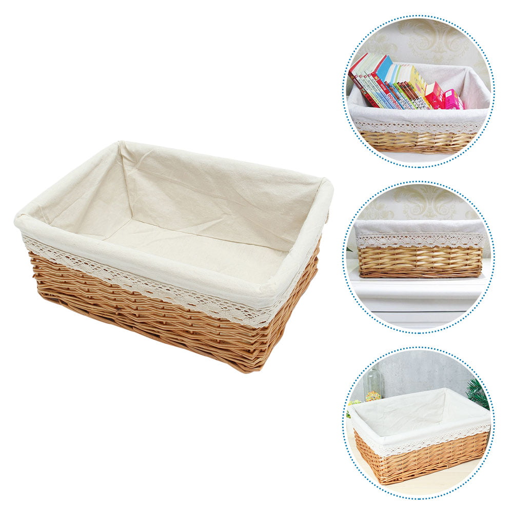 Willow Wicker Rectangular Storage Basket with Removable Washable Liner 