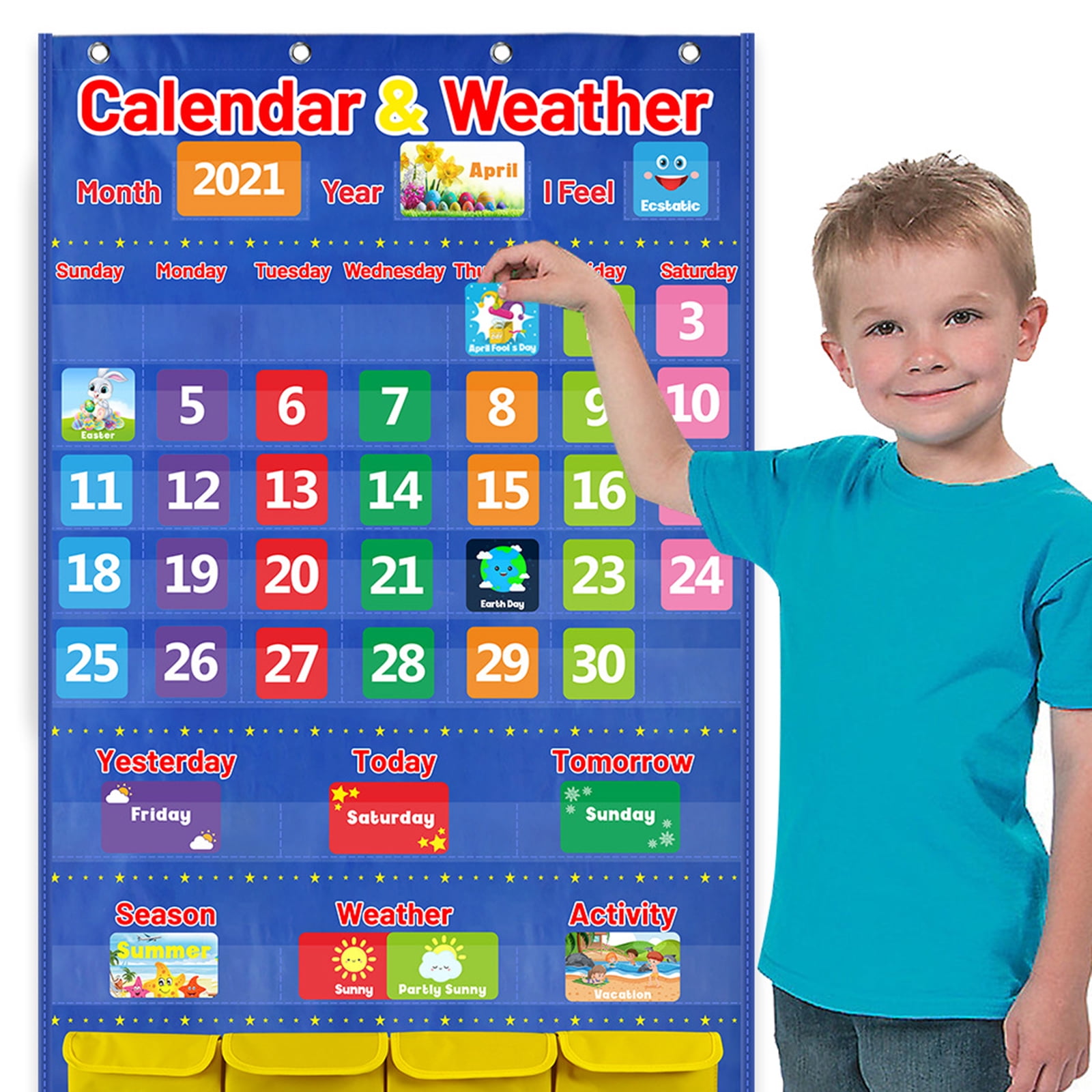 Calendar Weather Pocket Chart Classroom Monthly Calendar Chart with 114 Cards for Classroom Kindergarten Homeschooling