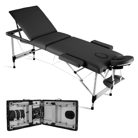 Naipo 3-Section Massage Table 73''Long 82'' Height Adjustable Folding with Carrying Bag for Salon Lash Treatments, Maximum weight capacity 661lbs, Black