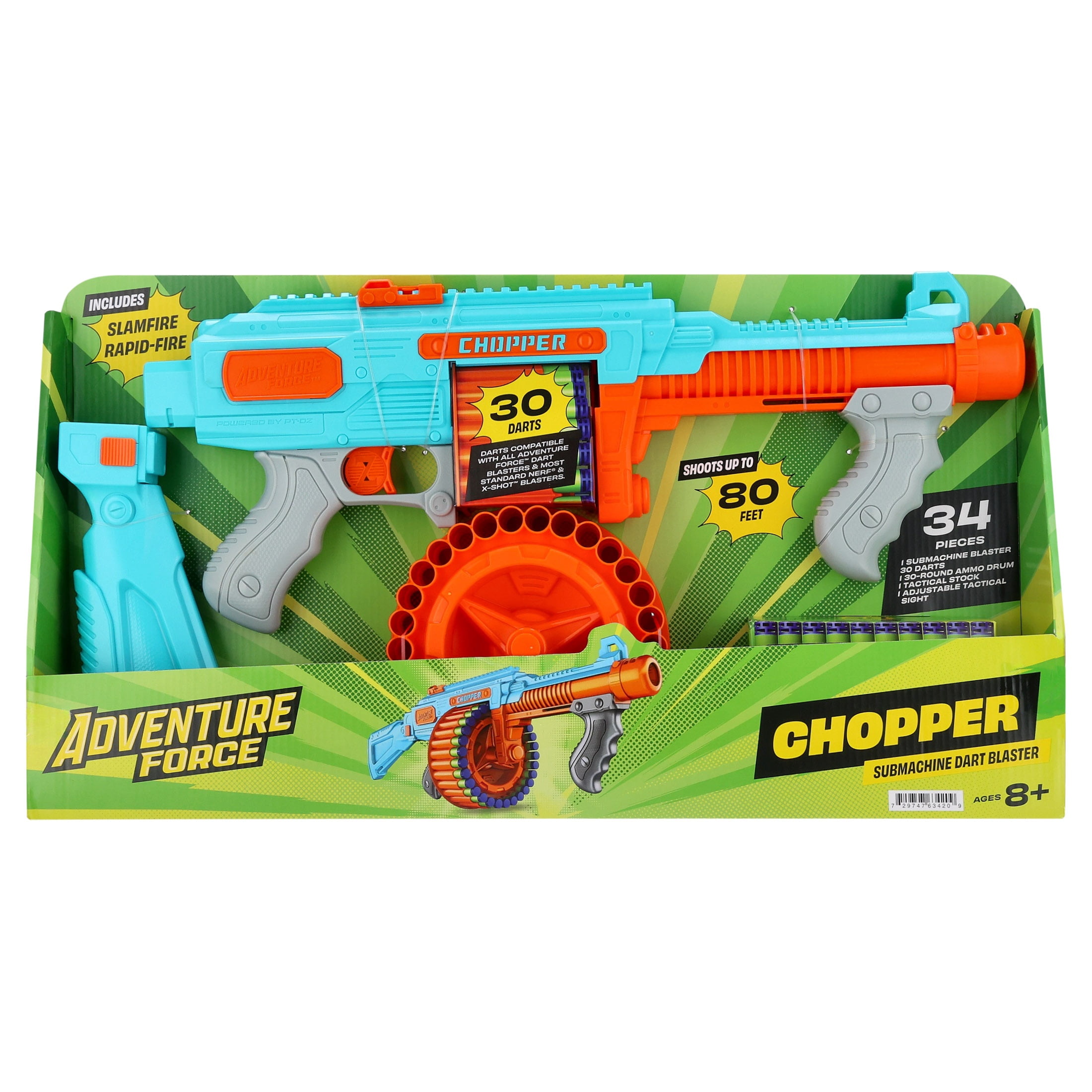 Adventure Force Chopper Submachine Foam Dart Blaster, 34 Pieces