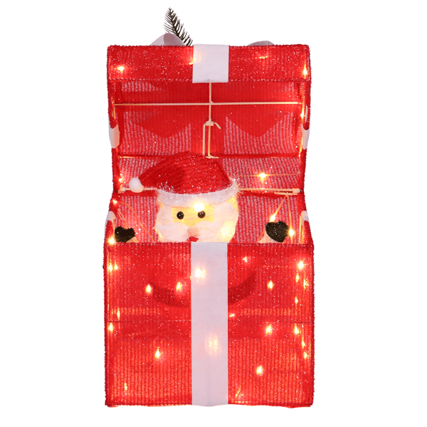 Christmas Lighted Gift Box Decoration, 60 Warm White LED Lights, Weather-Resistant Metal & Waterproof Fabric, Easy Setup for Home, Yard, Patio