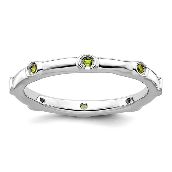 925 Sterling Silver Bezel Polished Stackable Peridot Ring Size 8 Stackable Ring for Women - .13 cwt