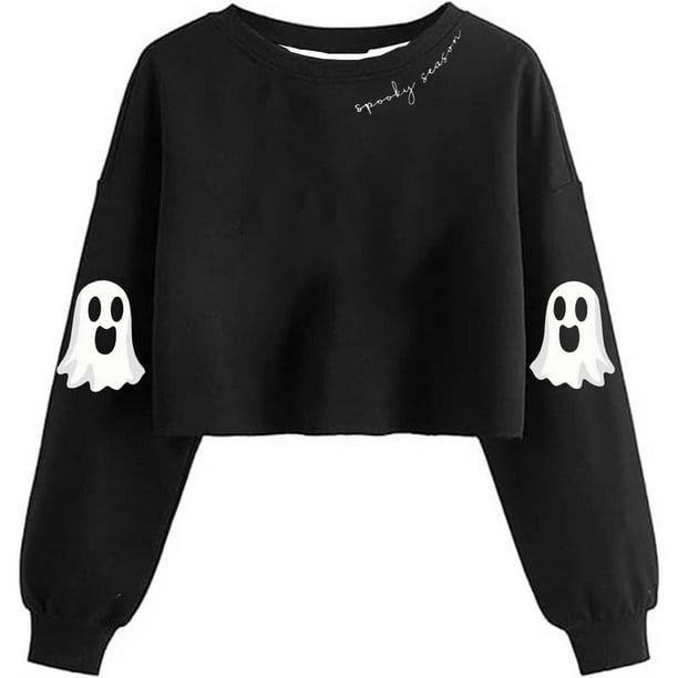 Heisall Womens Halloween Sweatshirts Round Neck Loose Casual Pullover Tops Long Sleeve All-Over Print Fashion