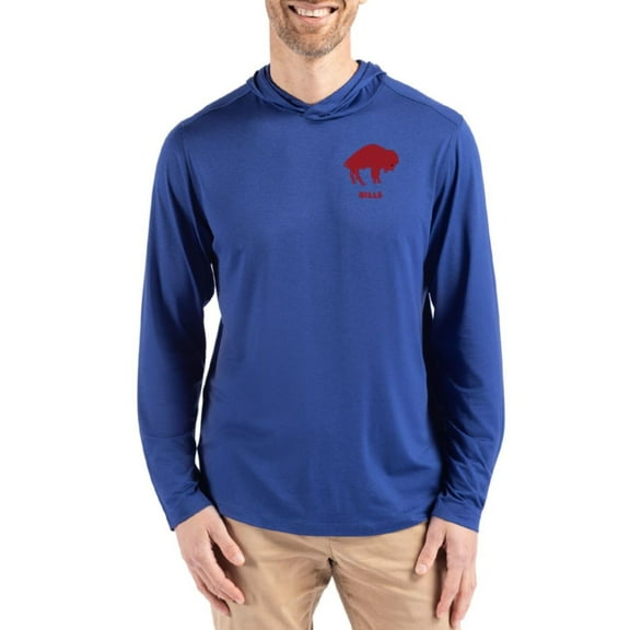 Men's Cutter & Buck Blue Buffalo Bills Coastline Epic Comfort Eco Recycled Long Sleeve Hoodie T-Shirt