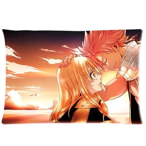 QIFEIHA Japanese Anime Cartoon Fairy Tail Natsu and Lucy Pillowcase Cushion Cover Two Sides Printing Size 20x30 inch