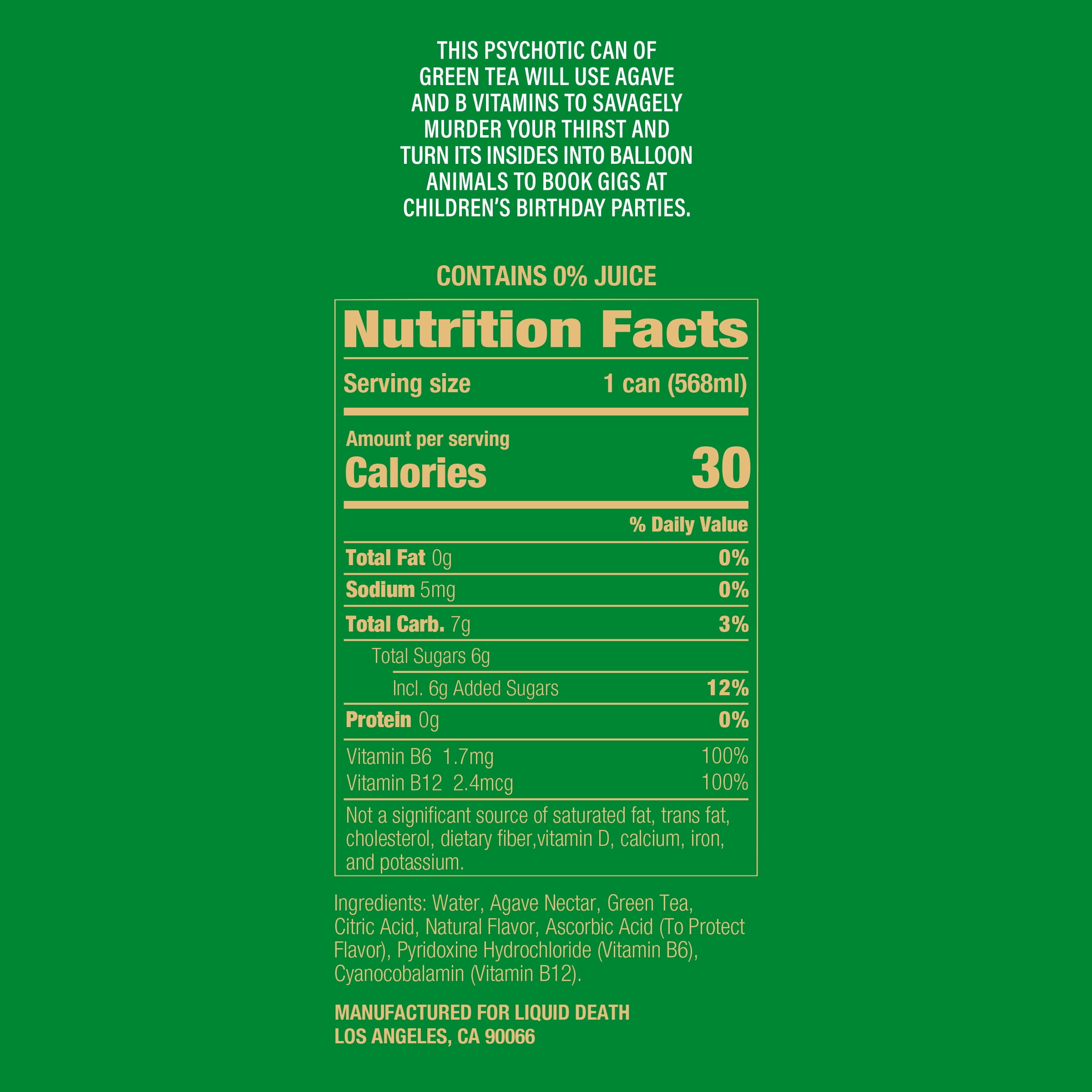 Liquid Death Iced Tea - Green Guillotine (Green Tea), Less Sugar*, Boost of Caffeine, B Vitamins, No Artificial Sweeteners, King Size 19.2 Fl Oz