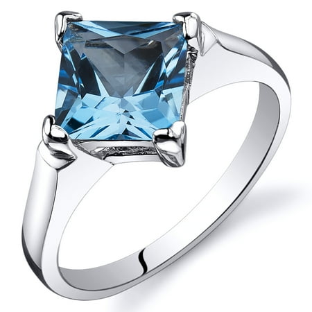 Peora 2.00 Ct Swiss Blue Topaz Engagement Ring in Rhodium-Plated Sterling Silver
