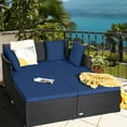 thumbnail image 1 of Gymax Rattan Patio Daybed Loveseat Sofa with Navy Cushions and Pillows, 1 of 10