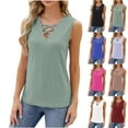 thumbnail image 2 of Wyobmus Womens Summer Tank Tops Criss Cross V Neck Sleeveless Eyelet Breathable Tops Casual Basic Tee Loose Fit Outfits S-2X Rose Gold, 2 of 7