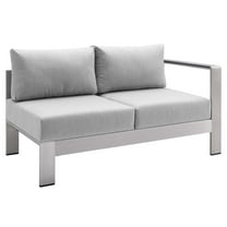 Lounge Loveseat Sofa, Sunbrella, Fabric, Aluminum, Metal, Steel, Silver Grey Gray, Modern Contemporary Urban Design, Outdoor Patio Balcony Cafe Bistro Garden Furniture Hotel Hospitality