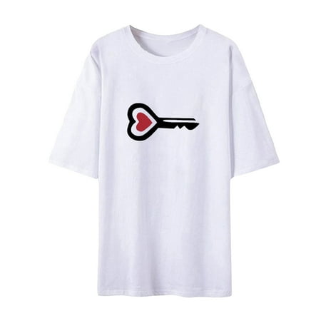 

Mens Short Sleeve Tops His and Hers Gifts Matching Outfit Crew Neck Heart-shaped Keys and Locks Printed T-shirt