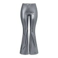 thumbnail image 4 of XIAONU Womens Holographic Flare Pants High Waist Shiny Trousers Stretchy Retro Party Bottoms Grey, 4 of 5