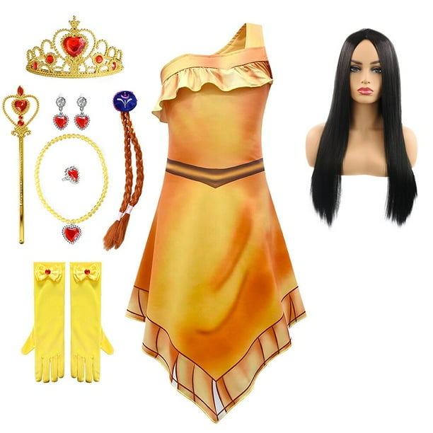 Disfraz de Pocahontas para niñas, vestido de princesa Matoaka, ropa india de playa, peluca negra, fiesta de Carnaval de Halloween, Verano Fivean unisex