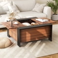 thumbnail image 3 of Costway Table Basse Carrée 36,5 Pouces Table à Thé Cocktail avec Dessus Coulissant et Compartiment Caché Brun Rustique, 3 of 10