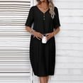thumbnail image 5 of Summer Dress Women's Dress Lightweight V Neck Beach Dress Half Sleeve Midi Dress Loose Knee Length Buttons Dress With Pockets Teenager Casual Dresses Dresses Casual Travel Dresses for Women Womens, 5 of 7