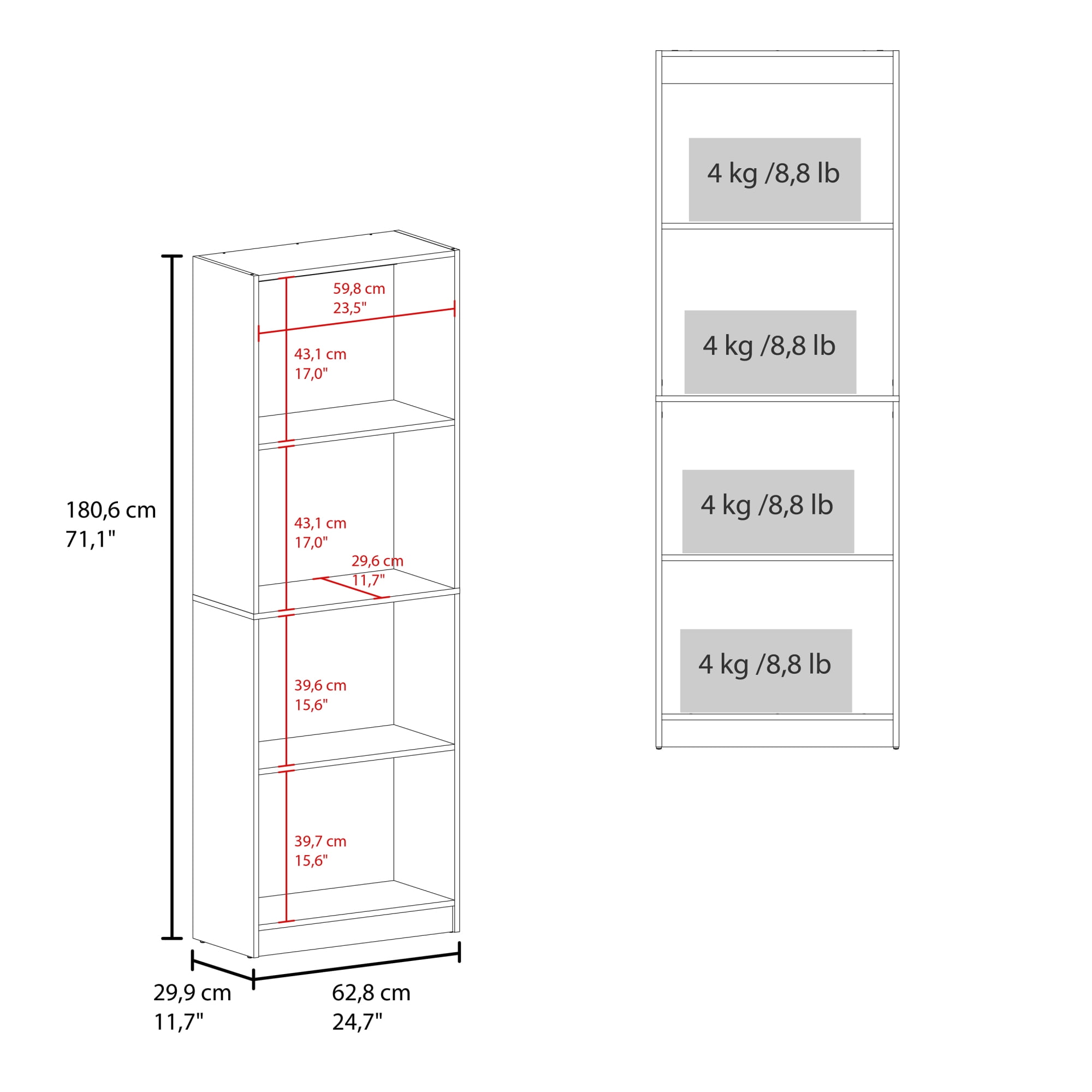 71.1" Tall Bookcase with Open Storage and 4 Shelves ,Display Storage Shelves Open Bookshelf for Home Office
