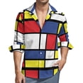 thumbnail image 2 of Colorblock Blouse Mens Mondrian Reinterpretation Shirt Long Sleeve Classic Streetwear Casual Shirts Autumn Printed Top Plus Size, 2 of 6