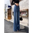 thumbnail image 6 of Women's High Rise Flare Jeans Dark Blue Washed Denim Pants with Front Pockets, 6 of 7