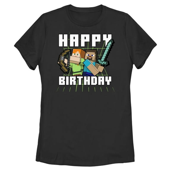 Womens Minecraft Happy Birthday Steve and Alex T Shirt