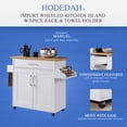 thumbnail image 2 of Hodedah Import Wheeled Kitchen Island with Rack & Towel Holder, White/Beech, 2 of 10