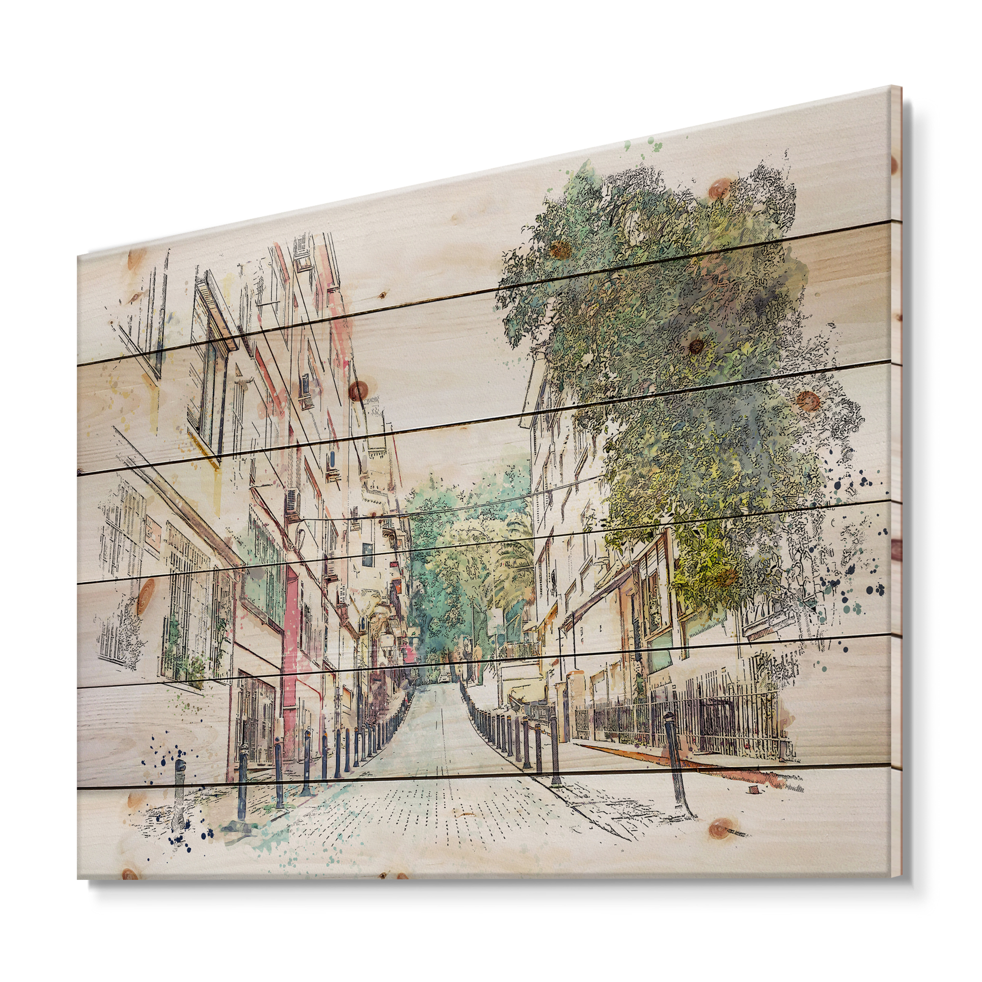 Designart 'Traditional Street In City Istanbul' Traditional Print on Natural Pine Wood