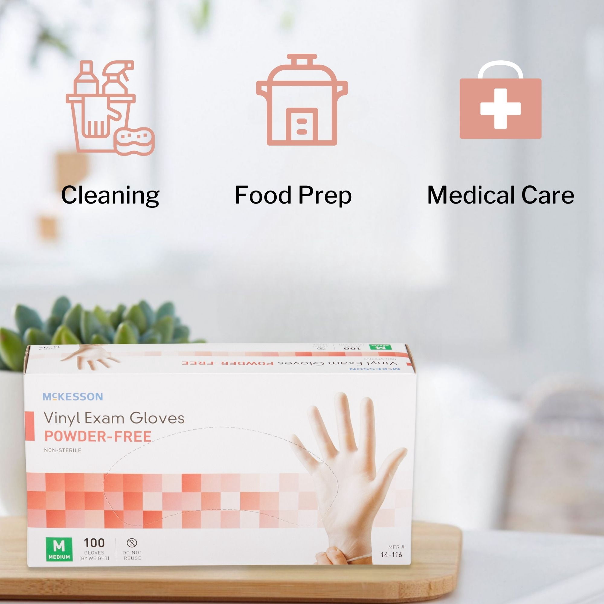 McKesson Vinyl Exam Gloves, Powder-Free, Disposable Medical Glove - Medium, 100 Count, 10 Boxes, 1000 Total