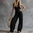 thumbnail image 4 of Cutuoiiu Women's Plus Size Turndown Collared Sleeveless V-Neck Button Front Loose Solid Color Cotton Linen Jumpsuit with Pockets Gifts, 4 of 5