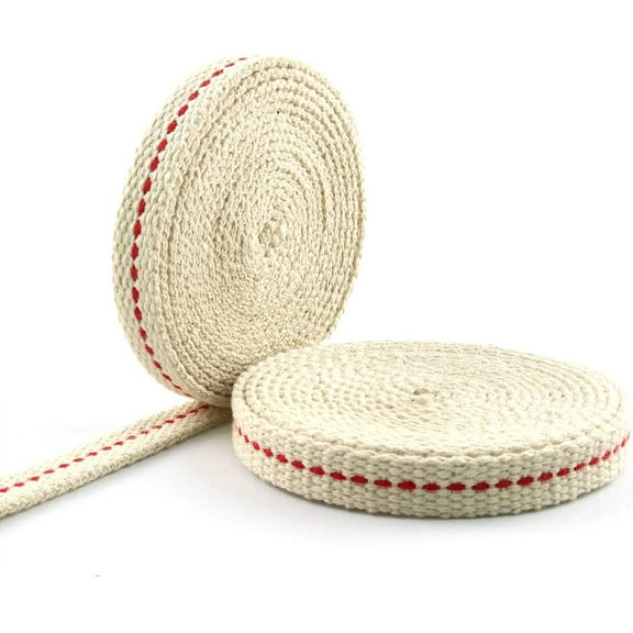2 Roll 3/8" Cotton Lantern Wick Flat Cotton Oil Lamp Wick with Red Stitch for Kerosene Burner Stove Lighting Lantern Oil Lamp Making