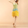 thumbnail image 4 of IWRICH Women's Dance Dress Tassel Salsa Dancewear Sequin Fringe Dress Modern Ballroom Outfits Yellow One Size, 4 of 6