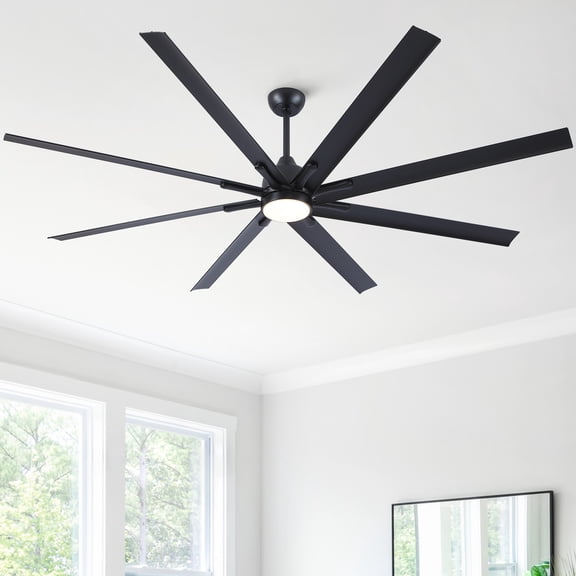 Wellspeed 84 in. Large Ceiling Fan, Modern, Industrial, Indoor Room/Outdoor, Large Black, with 8 Blades