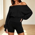 thumbnail image 2 of Bxsruta Womens Off Shoulder Tops Long Sleeve Banded Waist Blouses Casual Pullover, 2 of 6