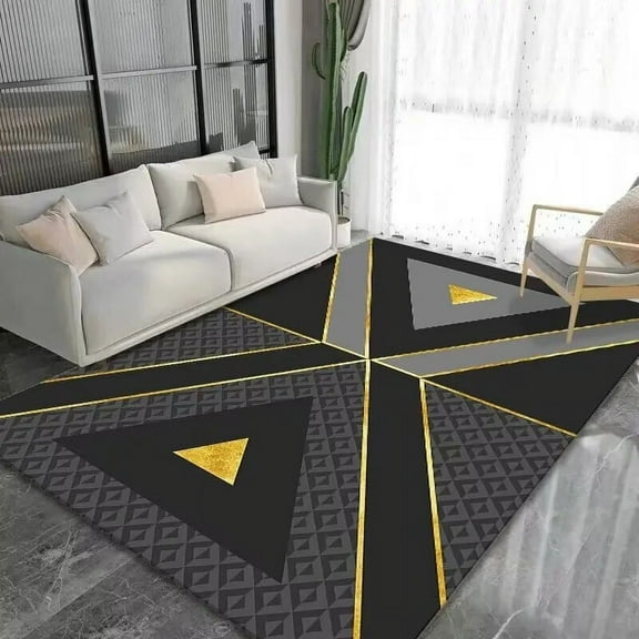 Modern Geometric Living Room Decoration Carpets Gold Black Line Rugs Bedroom Bedside Floor Mat Light Luxury Home Decor Rug ковер