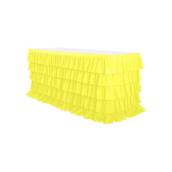 YFTDEF Yellow Tulle Table Skirt, 6ft Table Skirt for Rectangle Table, Birthday Party Decorations, Shower Parties, Cake Dessert Table Decorations, Five-Layer Ruffle Table Skirting