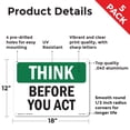 thumbnail image 2 of Before You Act OSHA Think Aluminum Sign 18 Inch x 12 Inch - 5 Pack, 2 of 8