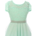 thumbnail image 3 of Big Girls' Floral Lace Tulle Pearl Rhinestones Holiday Party Flower Girl Dress Mint 10 (J21KS22), 3 of 3