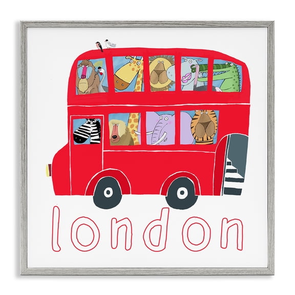 Stupell Industries Contemporary London Bus of Animals Gray Framed Giclee Art, 17 x 17, by Carla Daly